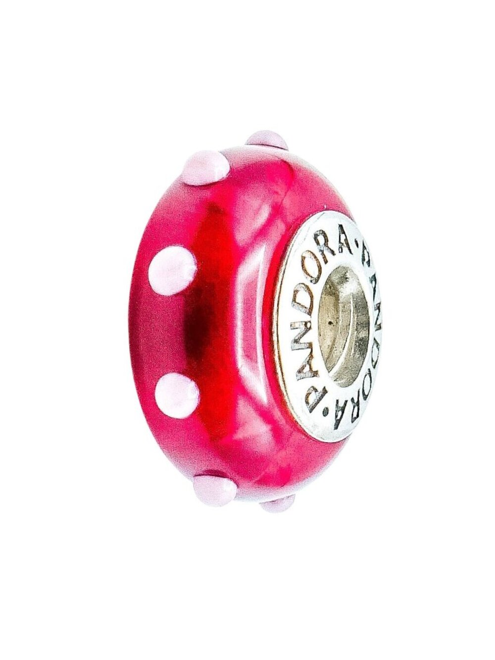 Pandora Rare Seeing Spots Red White Murano Glass Charm Sterling Silver Retired